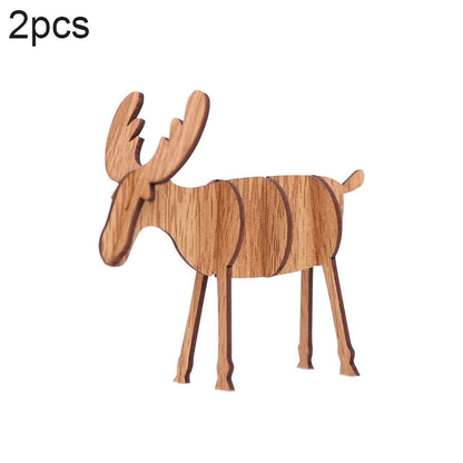 2 PCS Christmas Decorations Wooden DIY Elk Decorations Children Creative Gifts Desktop Decoration, L, S