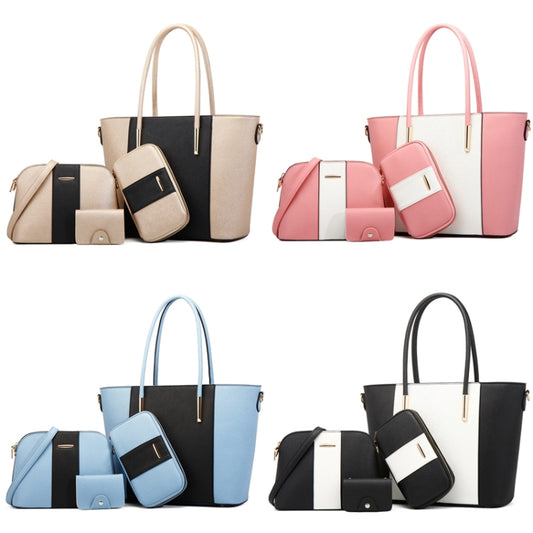 20822 4 in 1 Fashion Diagonal Handbags PU Large-Capacity Bag, Black Gold, Pink White, Blue Black, Black White