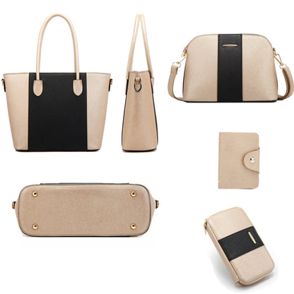 20822 4 in 1 Fashion Diagonal Handbags PU Large-Capacity Bag, Black Gold, Pink White, Blue Black, Black White