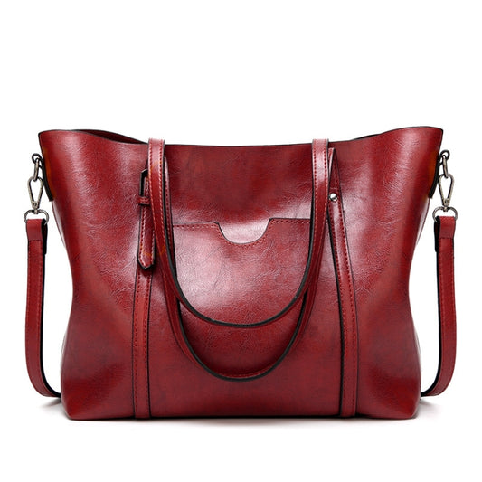 888-G9 Oil Wax Leather All-Match Fashion Handbag, Wine Red, Khaki, Green, Navy Blue, Black, Dark Grey, Deep Purple, Pink