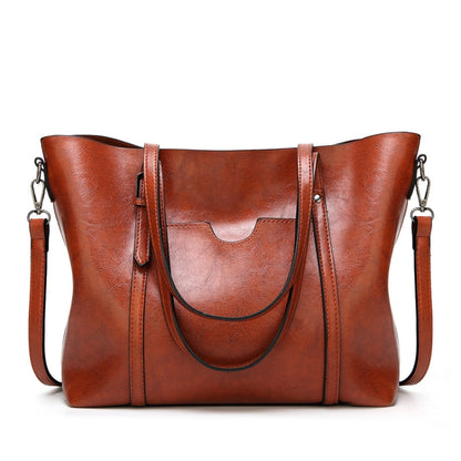 888-G9 Oil Wax Leather All-Match Fashion Handbag, Wine Red, Khaki, Green, Navy Blue, Black, Dark Grey, Deep Purple, Pink