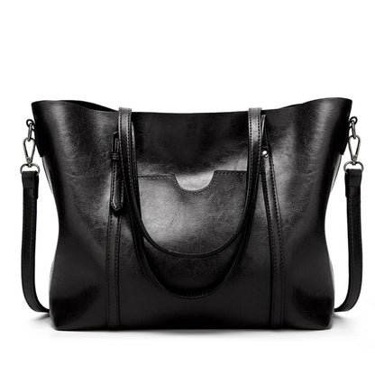 888-G9 Oil Wax Leather All-Match Fashion Handbag, Wine Red, Khaki, Green, Navy Blue, Black, Dark Grey, Deep Purple, Pink