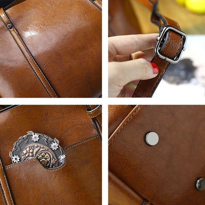 888-G9 Oil Wax Leather All-Match Fashion Handbag, Wine Red, Khaki, Green, Navy Blue, Black, Dark Grey, Deep Purple, Pink