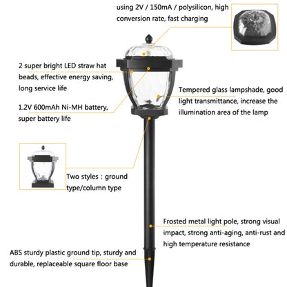 2 LED Solar Waterproof Outdoor Garden Light, Style:, White Light-Lawn Lamp, Warm Light-Lawn Lamp, White Light-Column Cap