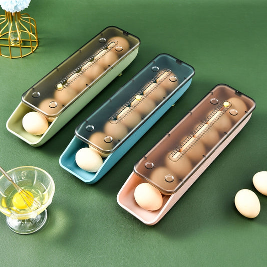 Automatically Fill The Egg Storage Box Refrigerator Fresh-Keeping Box, 1 Layers Green, 1 Layers  Blue, 1 Layers Pink
