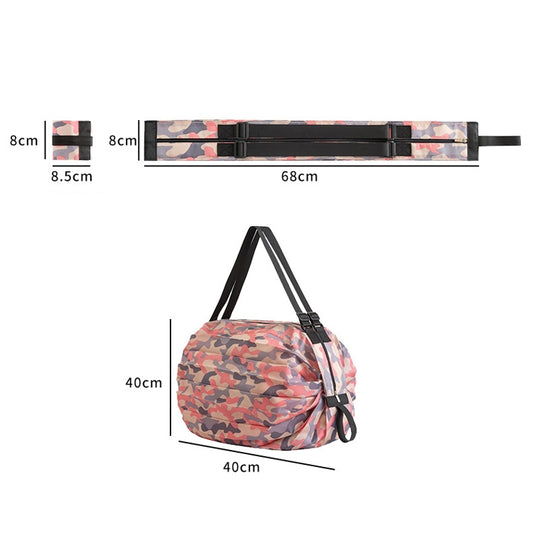 Shopping Bag Foldable Travel Shoulder Portable Bag, Navy, Pink Colorful, Black Leopard, Rhombus Pattern, Big Flower Pattern