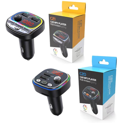 مشغل موسيقى MP3 بمنفذ USB وبلوتوث للسيارة مع أضواء ملونة، C20، C21