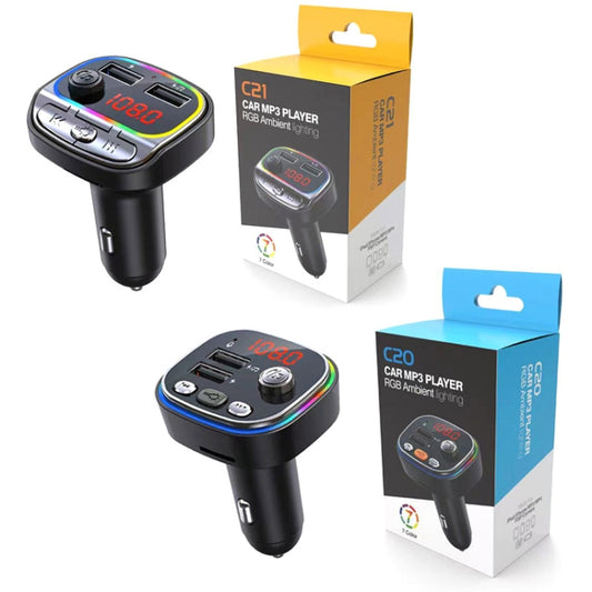 مشغل موسيقى MP3 بمنفذ USB وبلوتوث للسيارة مع أضواء ملونة، C20، C21