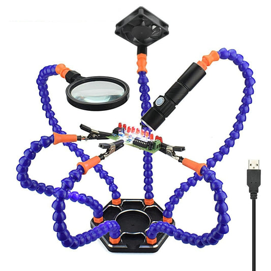 SN6SB-USB Six-Claw LED Lights Welding Station With Magnifying Glass & Fan, SN6SB-USB
