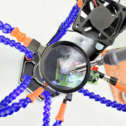 SN6SB-USB Six-Claw LED Lights Welding Station With Magnifying Glass & Fan, SN6SB-USB