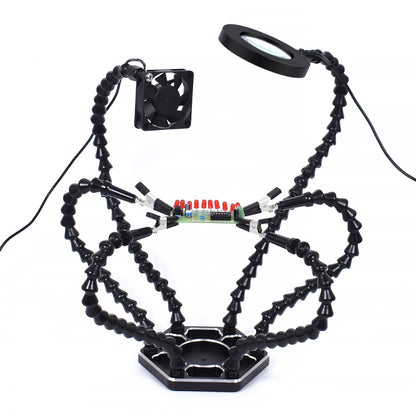 محطة لحام مزودة بمصباح LED بستة فكوك وعدسة مكبرة مع مروحة، N-SS6LMF-BK9، N-SS6LF-BK9