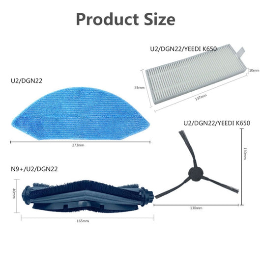 Accessories For  Ecovacs Deebot U2/DGN22, Main Brush, 2 Pairs Side brush, 2 PCS Filter, 2 PCS Rag, 16 In 1 Set