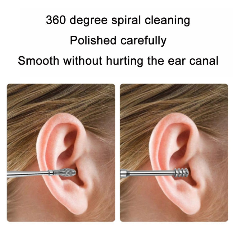 6 In 1 Stainless Steel Spring Spiral Portable Ear Pick, Yellow Leather Case, Pink Leather Case, Yellow, Blue, Pink, Green, Purple, Black