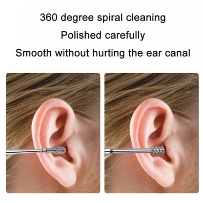 6 In 1 Stainless Steel Spring Spiral Portable Ear Pick, Yellow Leather Case, Pink Leather Case, Yellow, Blue, Pink, Green, Purple, Black