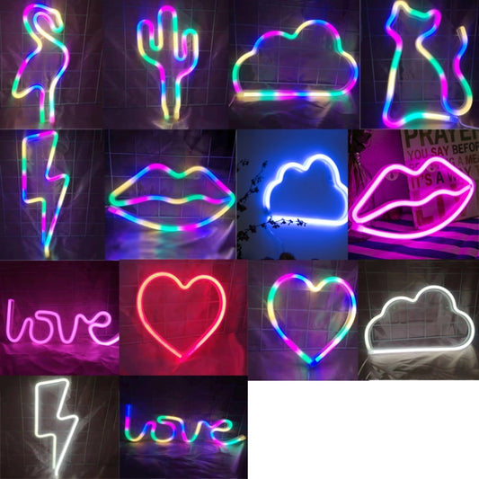 مصباح نيون LED للديكور الليلي، مزود بالطاقة: بطارية أو USB، USB