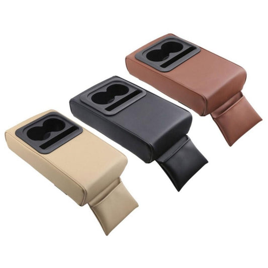 Car Armrest Box Increased Support With Rear Seat Water Cup Holder, Beige, Black, Brown