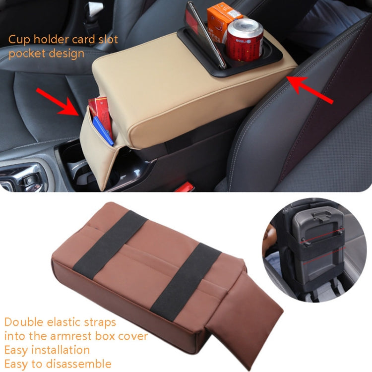 Car Armrest Box Increased Support With Rear Seat Water Cup Holder, Beige, Black, Brown