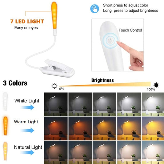8027D-2 7 Beads LED Eye Protection Reading Folding Book Clip Light, White, Black