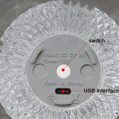 Crystal Ball Small Table Lamp USB Acrylic Night Light, MT2 80 x 80mm, MT1  110 x 110mm