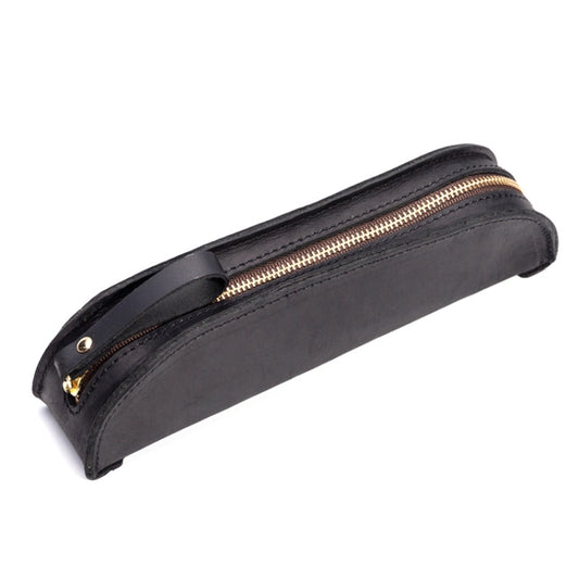 W-T18 Vintage Handmade Genuine Leather Zipper Pencil Case, Black, Brown, Wine Red, Coffee, Ink Green, Blue