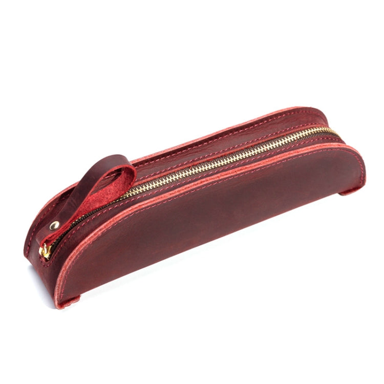 W-T18 Vintage Handmade Genuine Leather Zipper Pencil Case, Black, Brown, Wine Red, Coffee, Ink Green, Blue