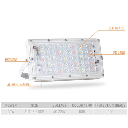 كشاف إضاءة خارجي فائق الخفة مقاوم للماء LED RGB بقوة 50 وات مع جهاز تحكم عن بعد