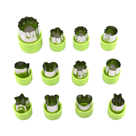 0-98 12 in 1 Kitchen Stainless Steel Flower Cutter, Green, Purple