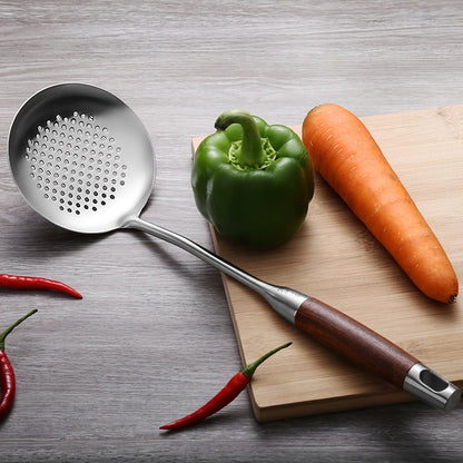 304 Stainless Steel Wooden Handle Kitchenware Kitchen Equipment, Style:, Fried Spatula, Soup Spoon, Slotted Spoon, Slotted Shovel, Noodle Scoop, Rice Spoon