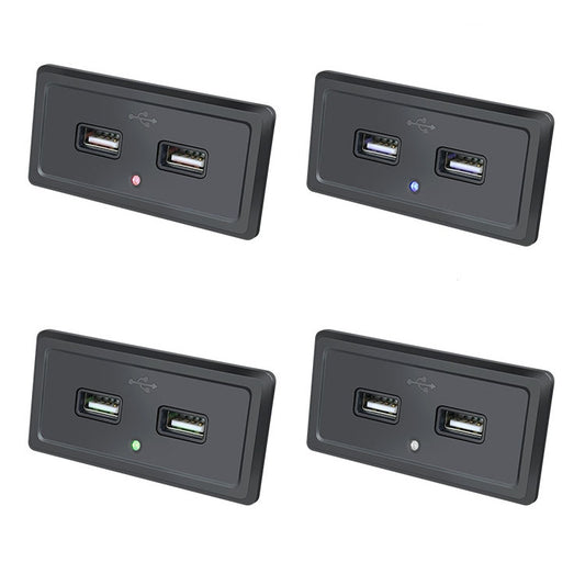 شاحن سيارة بمدخل شحن USB مزدوج 12 فولت 24 فولت لحافلة الطريق، ضوء أزرق، ضوء أخضر، ضوء أحمر