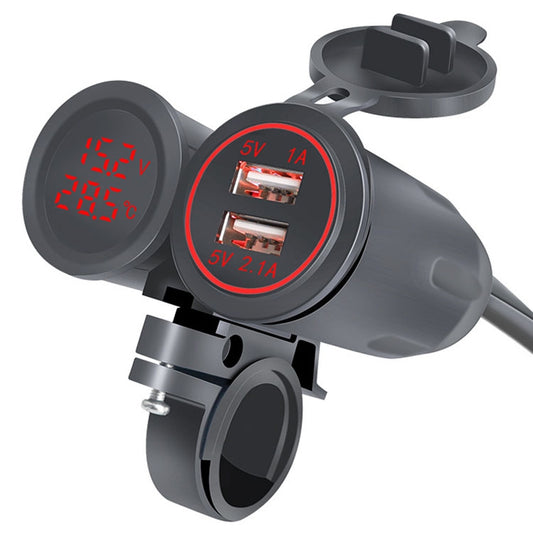 Motorcycle Modified With Bracket Dual USB 3.1A Charging With Temperature Voltage Bracket, Blue Light, Red Light