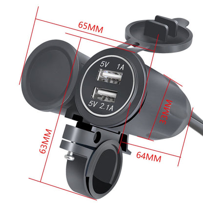 Motorcycle Modified With Bracket Dual USB 3.1A Charging With Temperature Voltage Bracket, Blue Light, Red Light