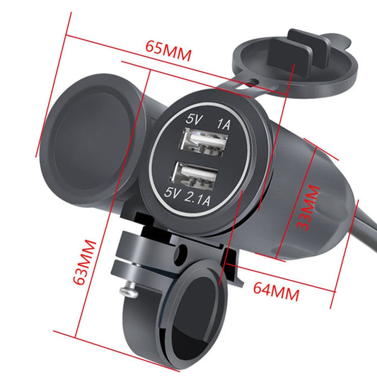 Motorcycle Modified With Bracket Dual USB 3.1A Charging With Temperature Voltage Bracket, Blue Light, Red Light