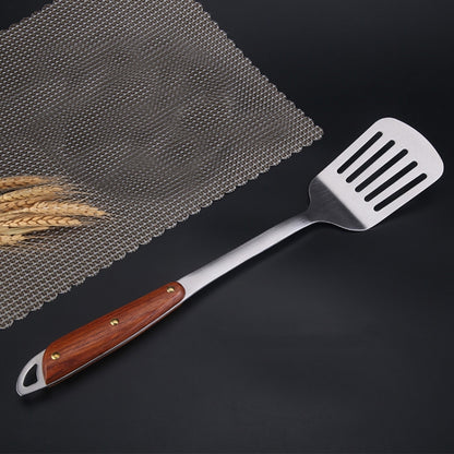 304 Stainless Steel Wooden Handle Kitchenware Home Kitchen Equipment, Style:, Fried Spatula, Soup Spoon, Slotted Shovel, Slotted Spoon