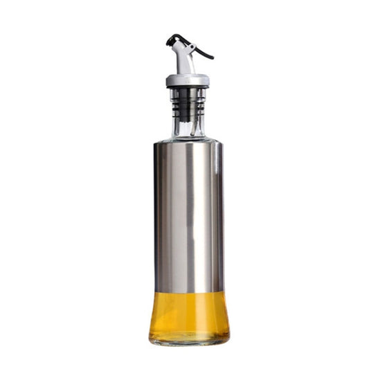 Stainless Steel Glass Oil Bottle Kitchen Pressed Seasoning Bottle, 200ml, 300ml, 500ml