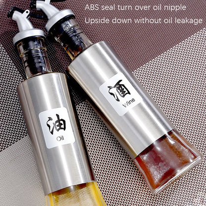 Stainless Steel Glass Oil Bottle Kitchen Pressed Seasoning Bottle, 200ml, 300ml, 500ml