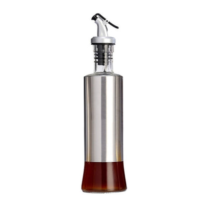 Stainless Steel Glass Oil Bottle Kitchen Pressed Seasoning Bottle, 200ml, 300ml, 500ml