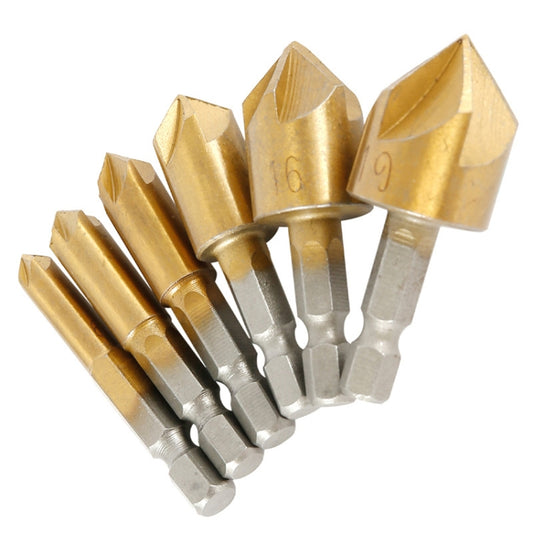 Hexagonal Handle Titanium-Plated Five-Blade Chamer 90 Degree Chamfer Knife Drill, Five-Blade
