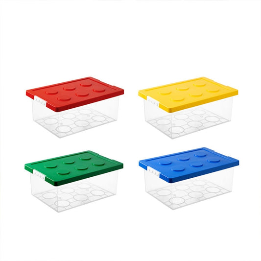 Children Building Blocks Toy Storage Box Transparent Storage Box With Lid, Yellow, Red, Green, Blue