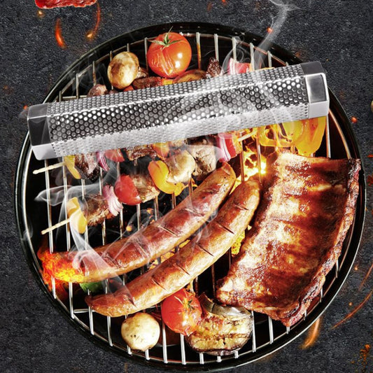 12 Inch Stainless Steel 304 Smoked Tube BBQ Box Outdoor Cold Smoke Box,Style:, Only Tube, Tube + Brush + Hook
