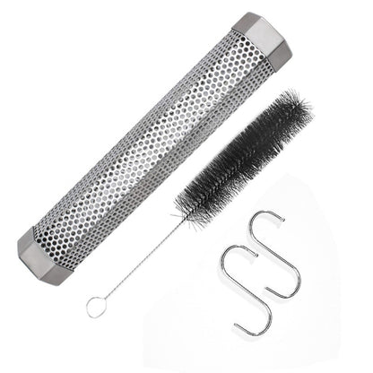 12 Inch Stainless Steel 304 Smoked Tube BBQ Box Outdoor Cold Smoke Box,Style:, Only Tube, Tube + Brush + Hook