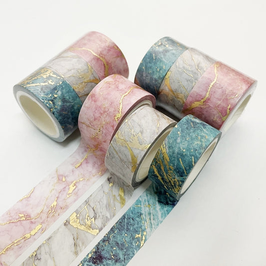 3 Rolls / Set 8958 5m Paper Bronzing Wallet Tape Set, Marble, Water Ripple, Gilt Pattern, Three-color Plaid, Star Sea, Cloud Pattern, Broken Leaves Pattern, Treasure Phase Pattern