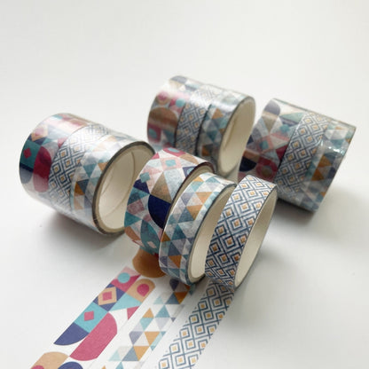 3 Sets/9 Rolls 4585 3m Paper Bronzing Hand Account Tape Set, Rainbow Geometry, Emerald Green, Flower Leaves, Blues, Golden, Magic, Graffiti, Small Latches, Small Bits, Starry Sky