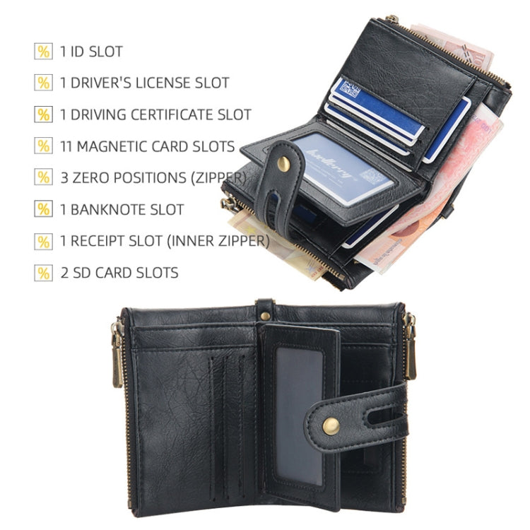 Baellerry  Short Wallet Double Zipper Tri-Fold Wallet For Men, Baellerry Khaki, Baellerry Black, Baellerry Brown
