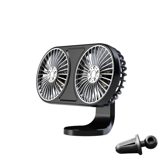 F211 Car Double Head With Led Electric Fan Car Air Outlet Instrument Panel USB Mini Fan, Black, Pink, Green