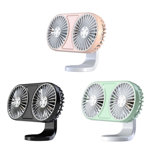 F211 Car Double Head With Led Electric Fan Car Air Outlet Instrument Panel USB Mini Fan, Black, Pink, Green