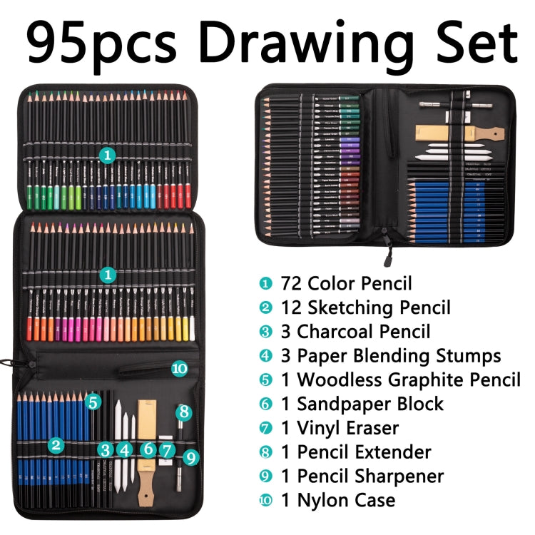 95 PCS / Set Yover Oily Colored Pencil Set Art Sketch Pencil Painting Set, 95 PCS / Set