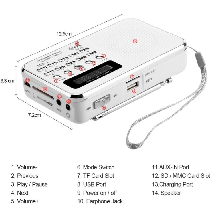 L-938  MP3 Audio Player FM Radio Support  SD MMC Card AUX-IN Earphone-out