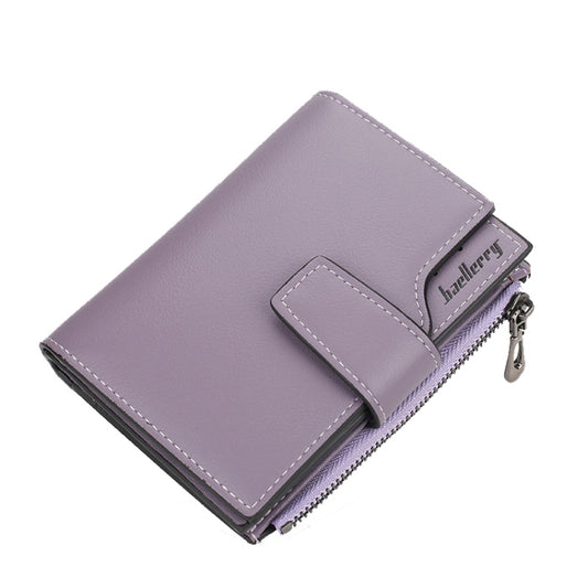 Baellerry N5013 Ladies Cropped Wallet Multi-Card Slot Zipper Buckle Coin Purse, Purple, Navy Blue, Black, Pink, Jujube Red, Gray Green, Grey, Brown, Dark Pink, Light Blue