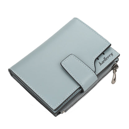 Baellerry N5013 Ladies Cropped Wallet Multi-Card Slot Zipper Buckle Coin Purse, Purple, Navy Blue, Black, Pink, Jujube Red, Gray Green, Grey, Brown, Dark Pink, Light Blue
