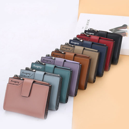 Baellerry N5013 Ladies Cropped Wallet Multi-Card Slot Zipper Buckle Coin Purse, Purple, Navy Blue, Black, Pink, Jujube Red, Gray Green, Grey, Brown, Dark Pink, Light Blue